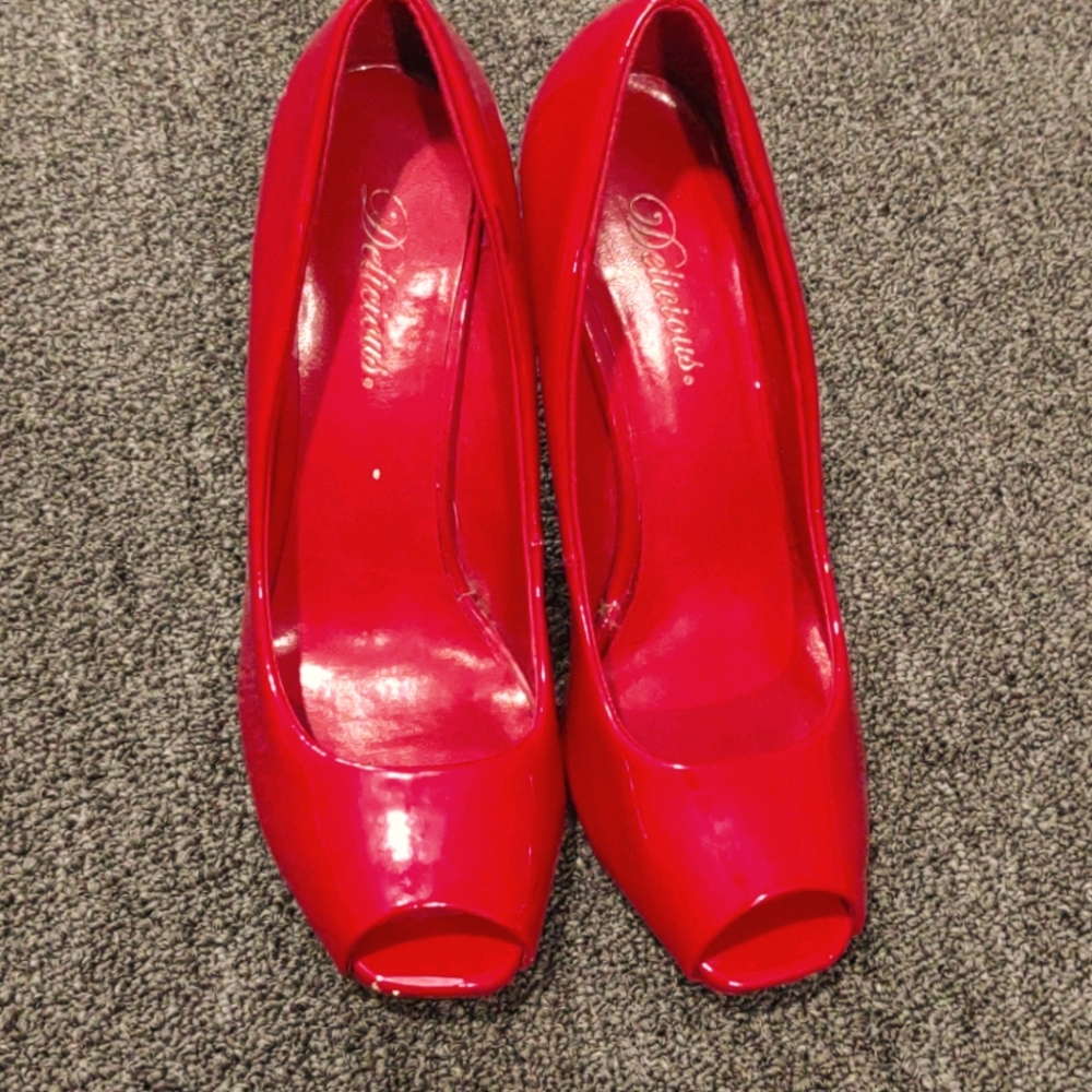 Red peep toe heels